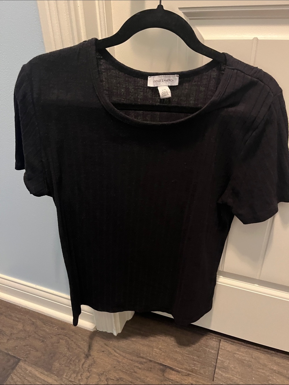 Vintage America Black Ribbed Crewneck Short Sleeve Tee